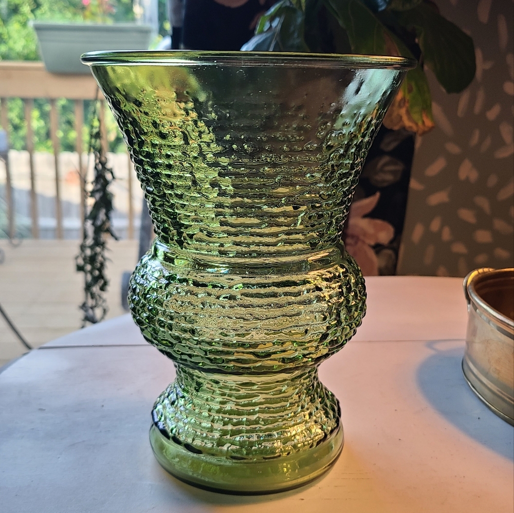 MCM Napco Vintage Soreno Avocado Green Textured Glass Vase